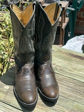 Tony Lama Lizard Skin Men's Grey Tone Western Cowboy Boots